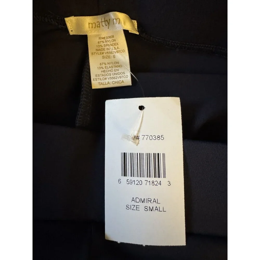 Matty M New Mid-Waist Navy‎ Blue Leggings Stretch Pants Size Small Timeless
